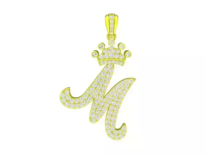 A7794 Diamond Crown M Letter Pendant
