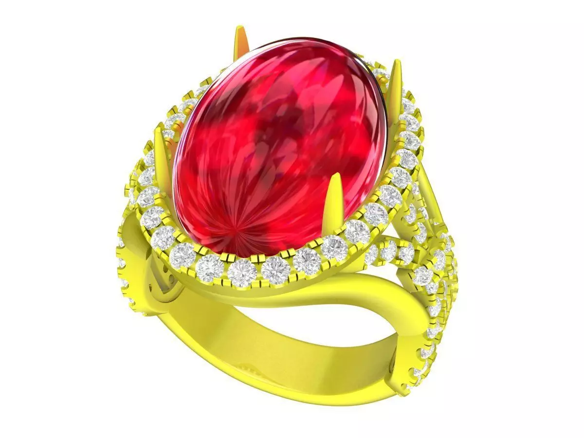A7733 Oval Ruby Diamond Halo Women Ring 3D print model_0
