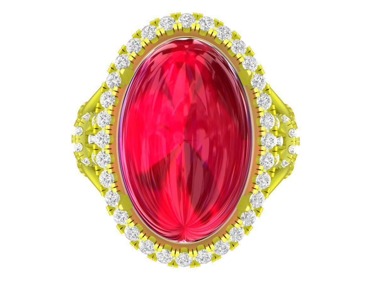 A7733 Oval Ruby Diamond Halo Women Ring 3D print model_2