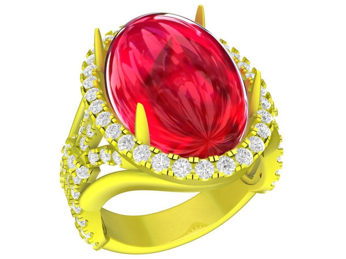 A7733 Oval Ruby Diamond Halo Women Ring 3D print model_1