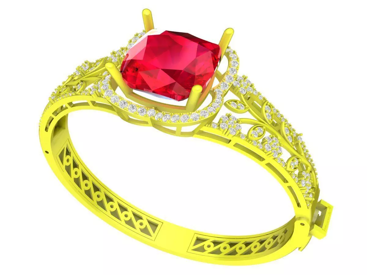 7344 luxury asian diamond cushion leaf women bangle 3D print model_0