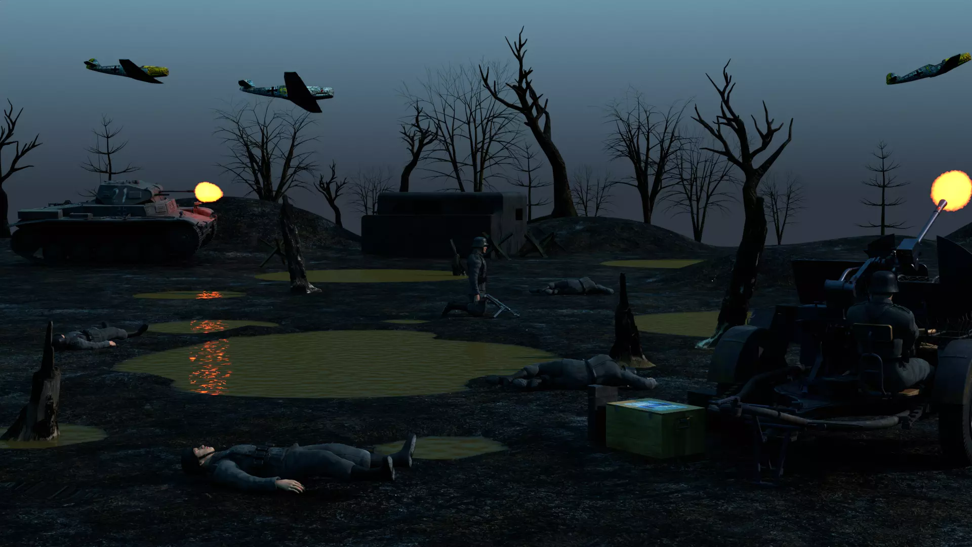 WW2 scene Free 3D model_0