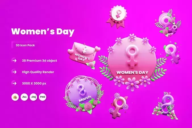 Women Day 3d Illustration Icon Pack