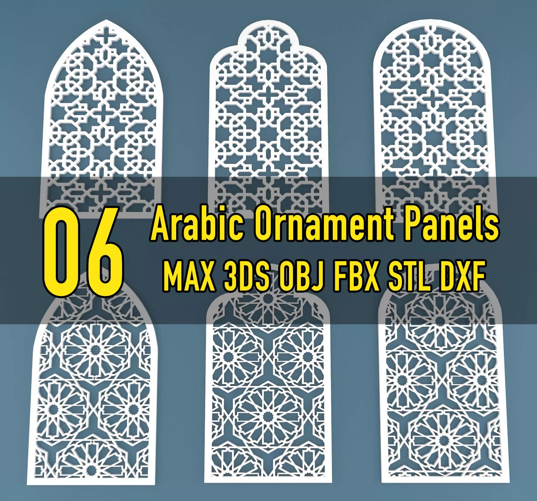 Collection of 06 Arabic ornament panels CNC  3D model_0