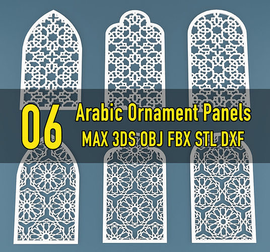 Collection of 06 Arabic ornament panels CNC  3D model