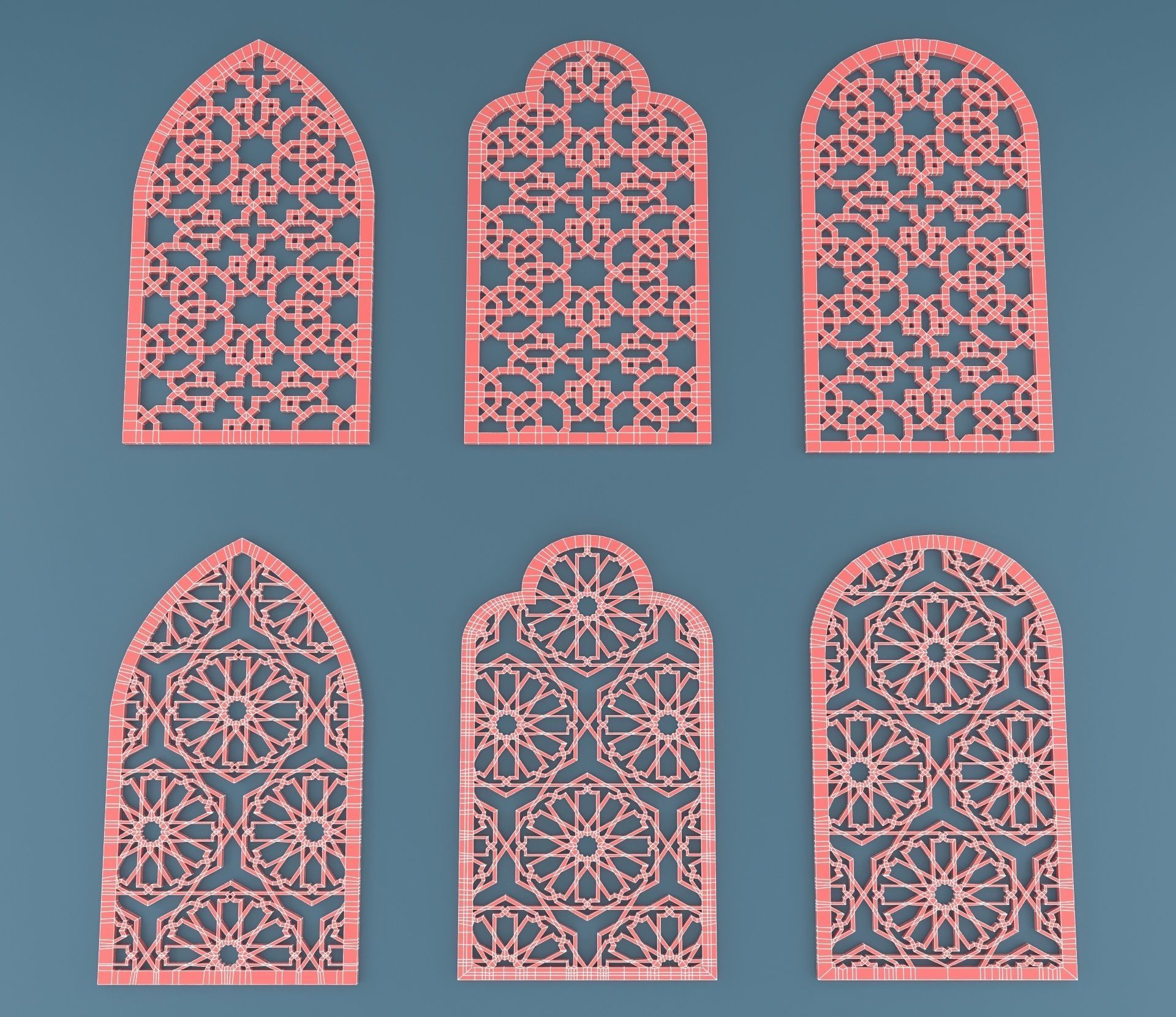 Collection of 06 Arabic ornament panels CNC  3D model_8