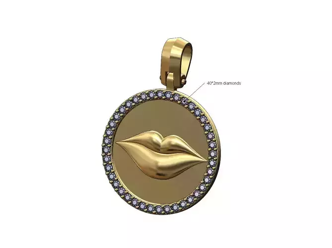 Diamond lips round pendant