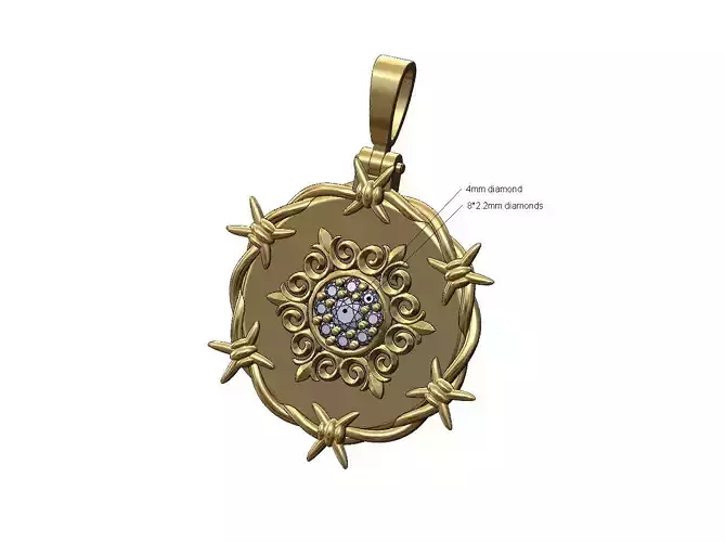 Diamond cluster floral ornament barbwire thornes pendant 3D print model