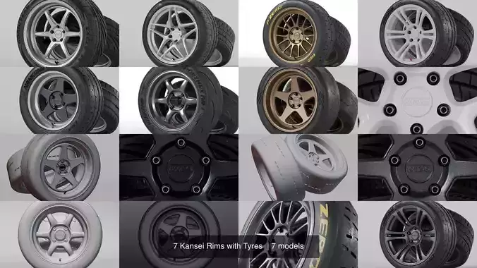 7 Kansei Rims with Tyres  3D Model Collection