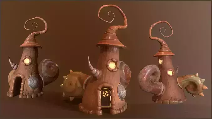 Stylized Shell Gnome House Low-poly 3D model
