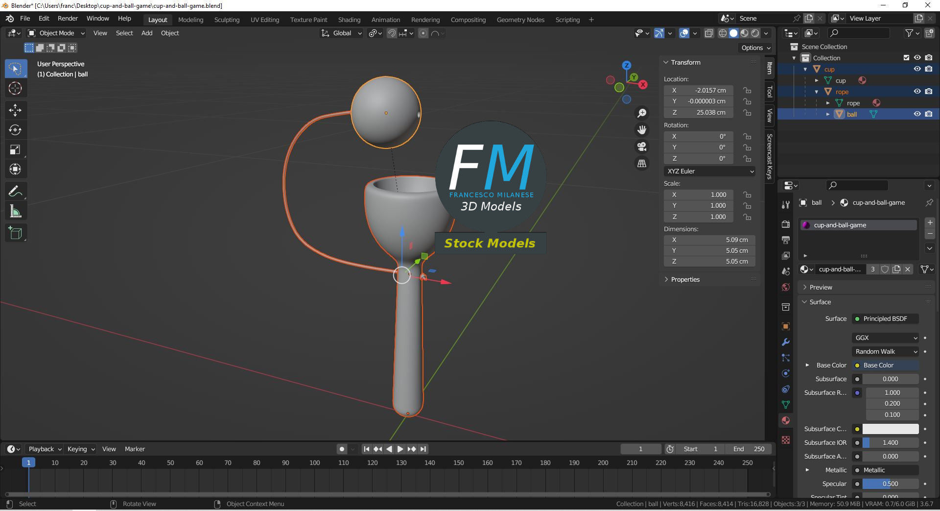 Cup and ball game 3D model_9