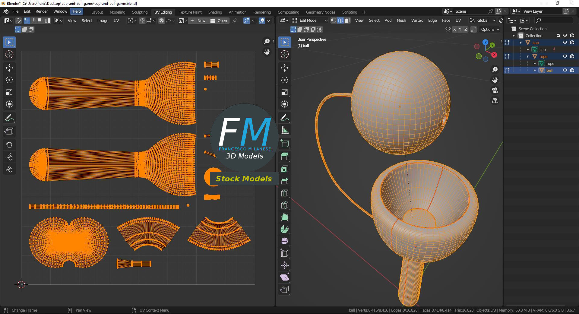 Cup and ball game 3D model_10