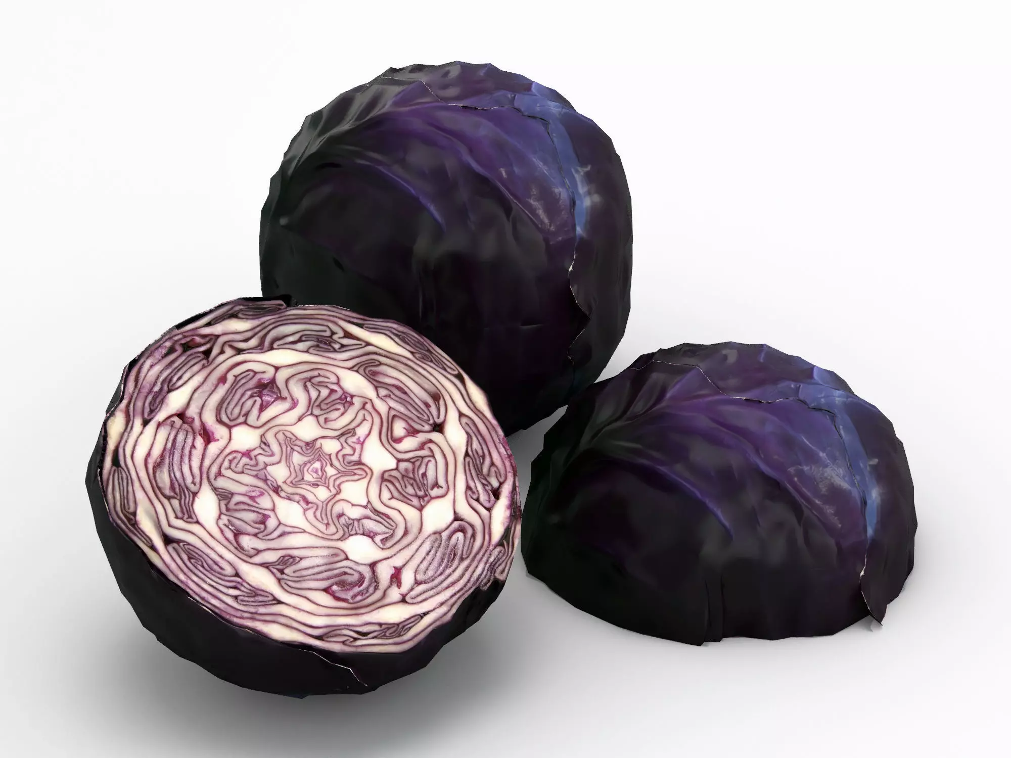 Purple Cabbage Whole and Sliced Low-poly 3D model