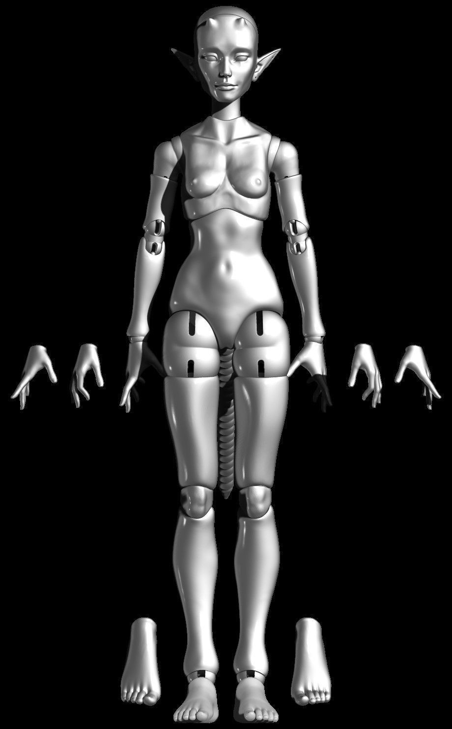 BJD 3D model Woman with Tail and horns character printable OBJ 3D print model_1