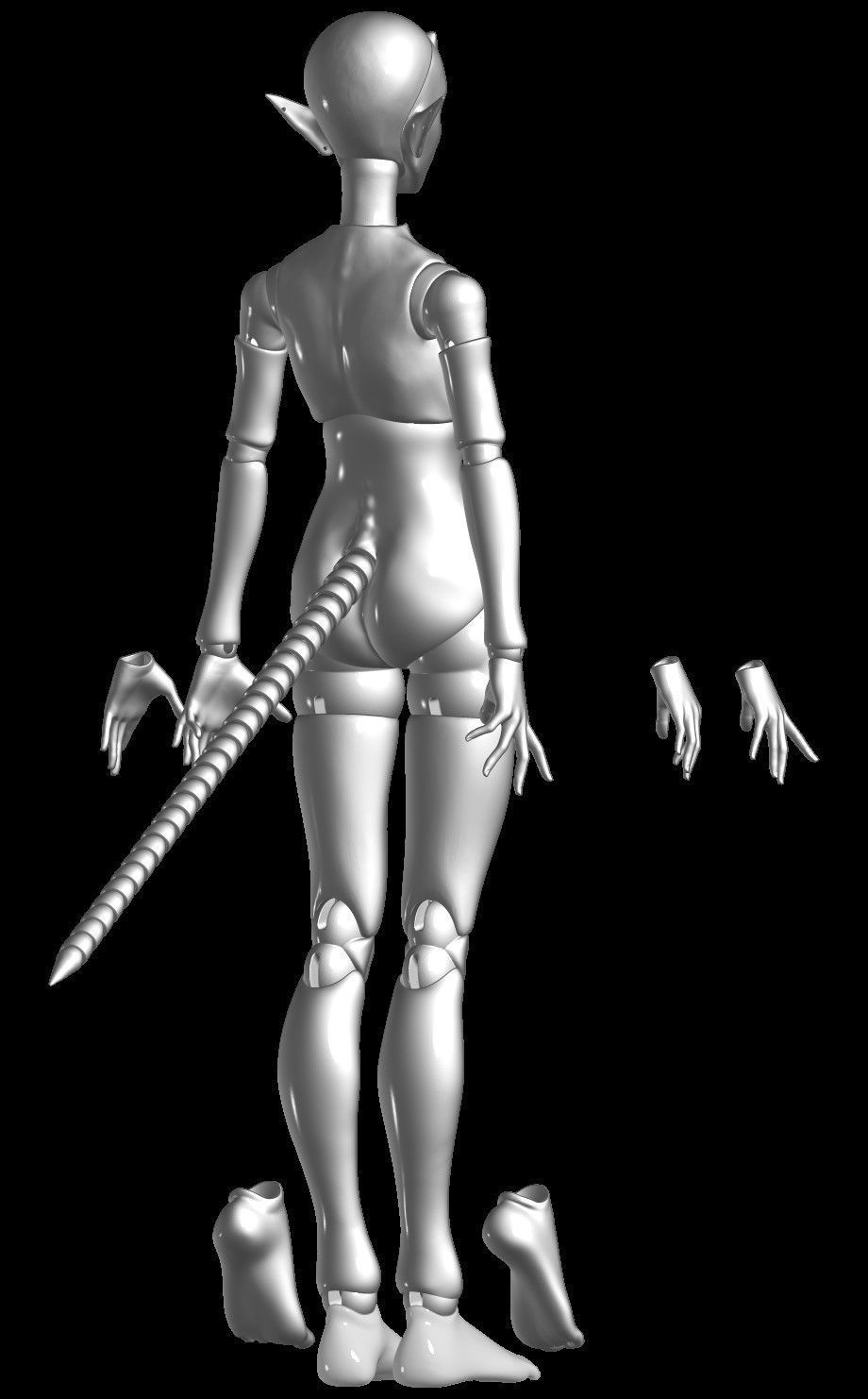 BJD 3D model Woman with Tail and horns character printable OBJ 3D print model_4