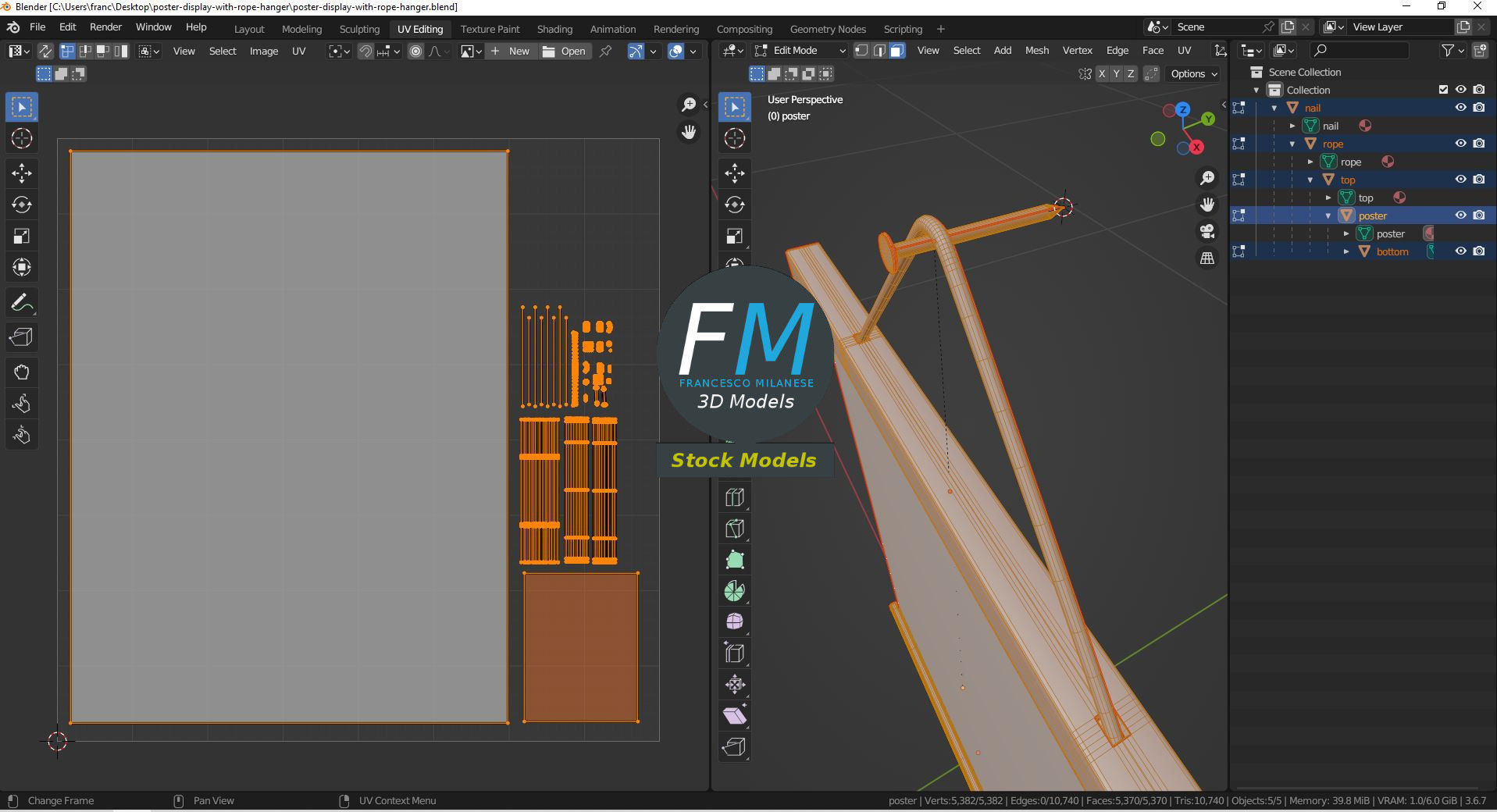 Poster display with rope hanger 3D model_10