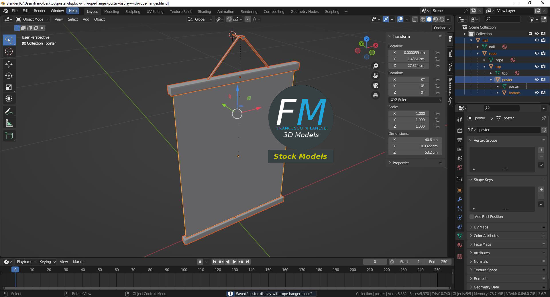Poster display with rope hanger 3D model_9