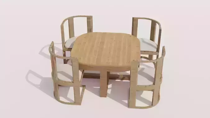 Wooden Dining Table and Chairs Set 3D model
