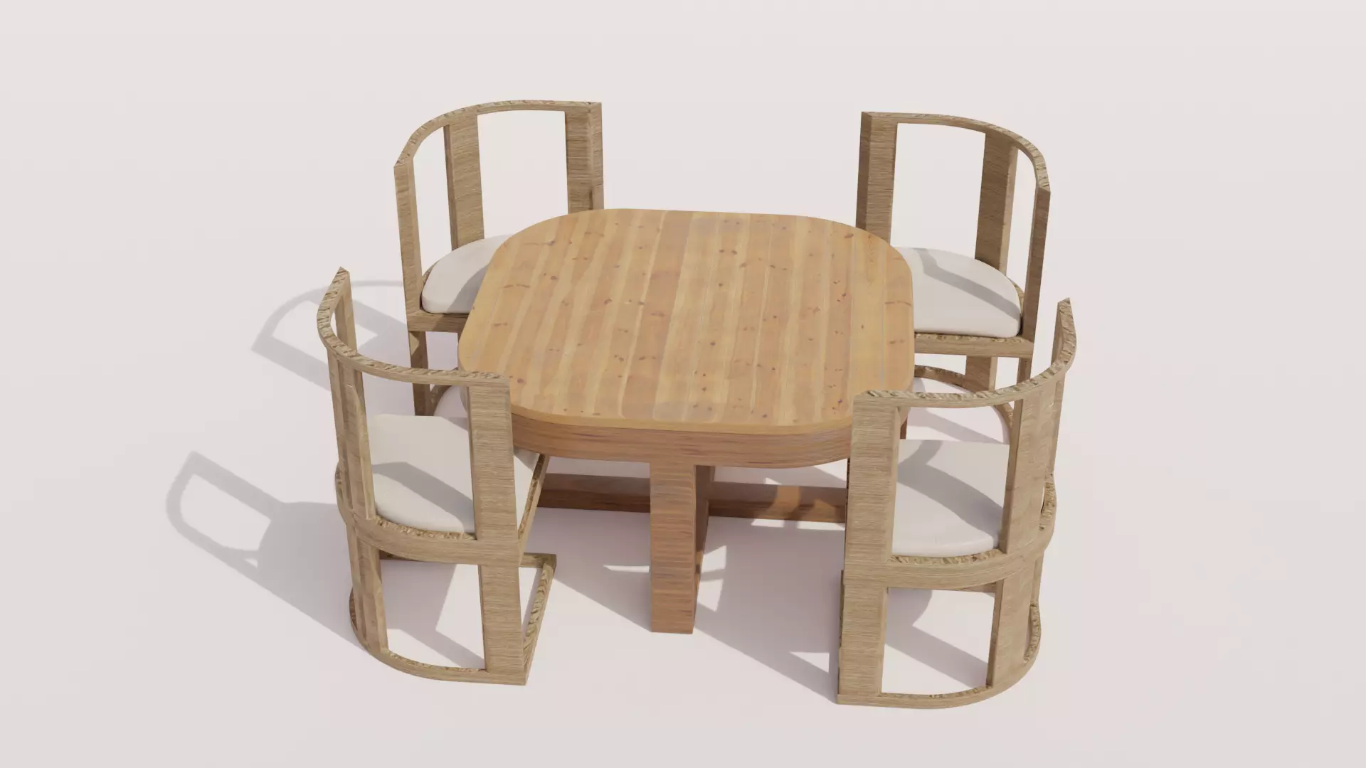 Wooden Dining Table and Chairs Set 3D model 3D model_0