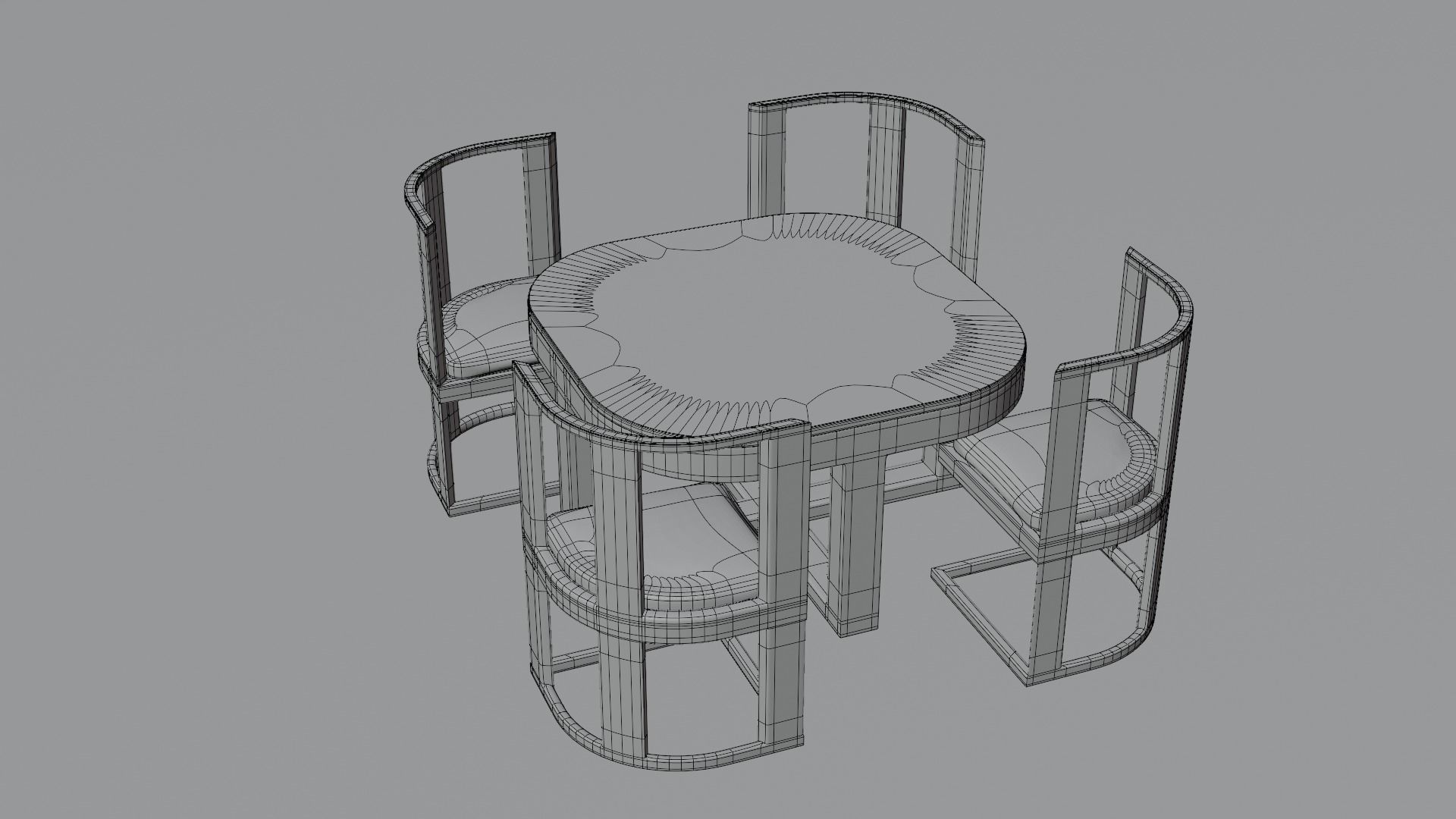 Wooden Dining Table and Chairs Set 3D model 3D model_6