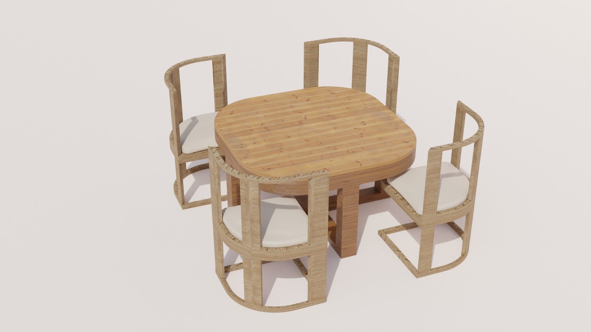 Wooden Dining Table and Chairs Set 3D model 3D model_5
