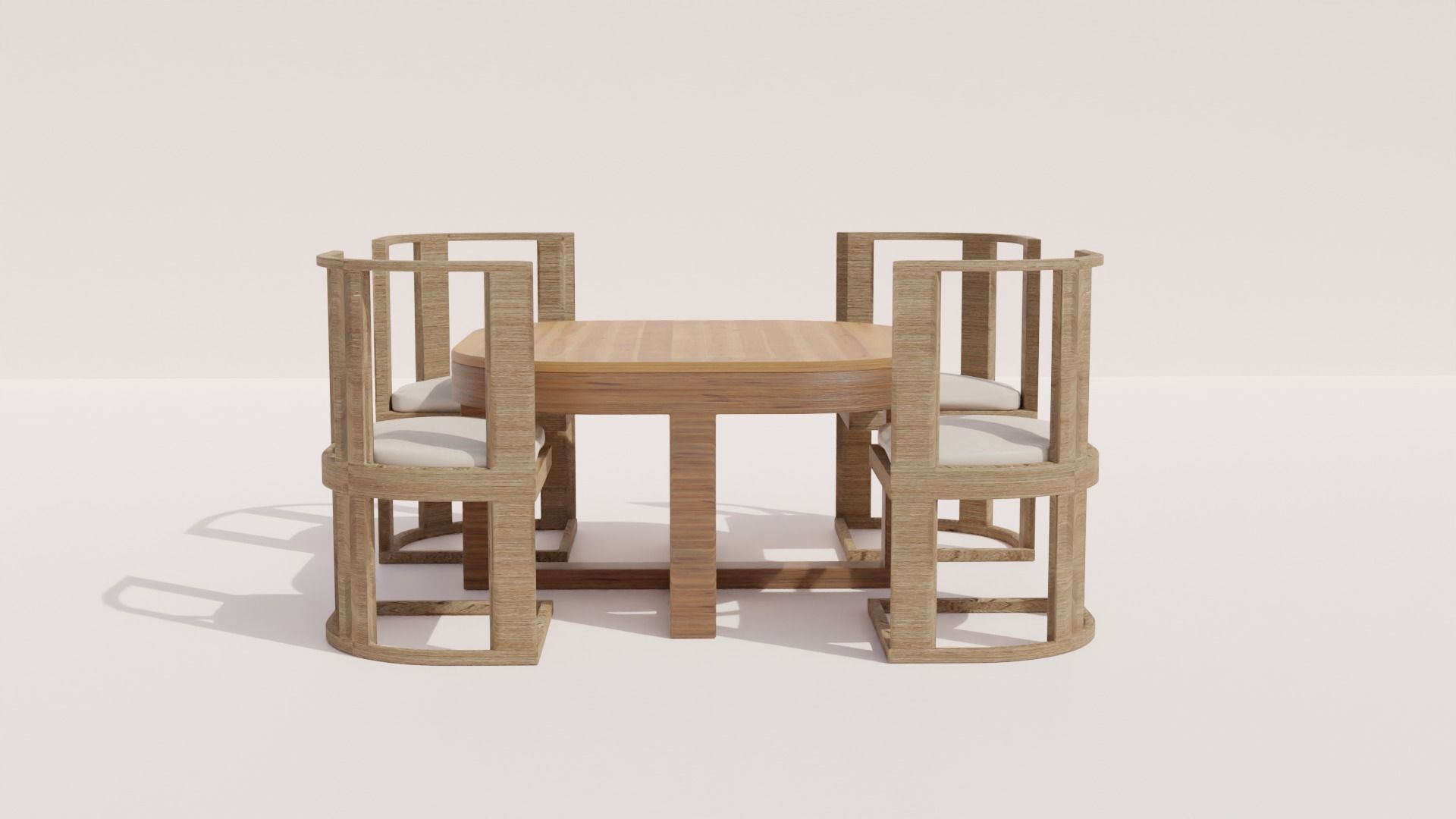Wooden Dining Table and Chairs Set 3D model 3D model_4