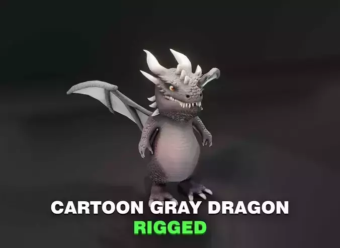 Cartoon Gray Dragon Rigged 3D Model Low-poly 3D model