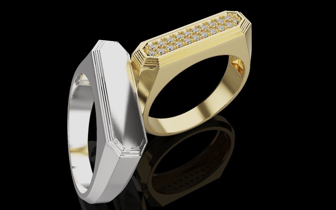 Mens ring with and without stone 019 3D print model_11