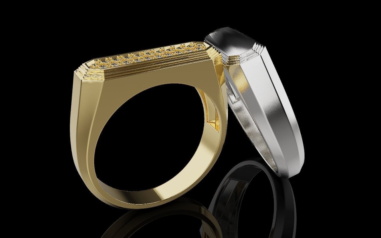 Mens ring with and without stone 019 3D print model_34