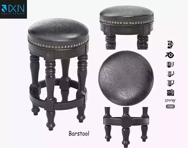 Verona Rustic Counter Barstool 3D model