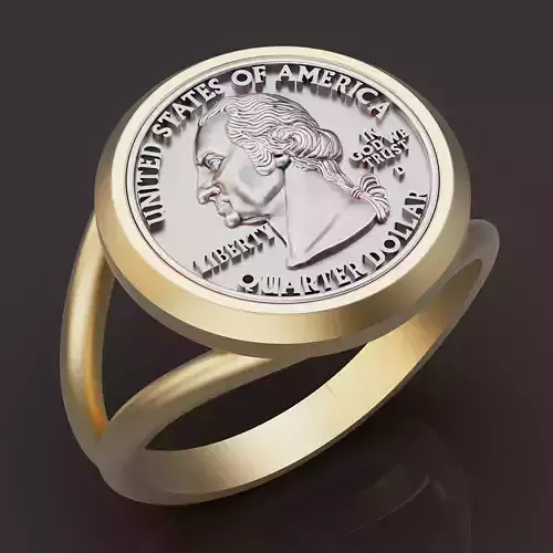 Washington quarter coin  RING  GOLD JEWELRY PRINTABLE 3D MODEL