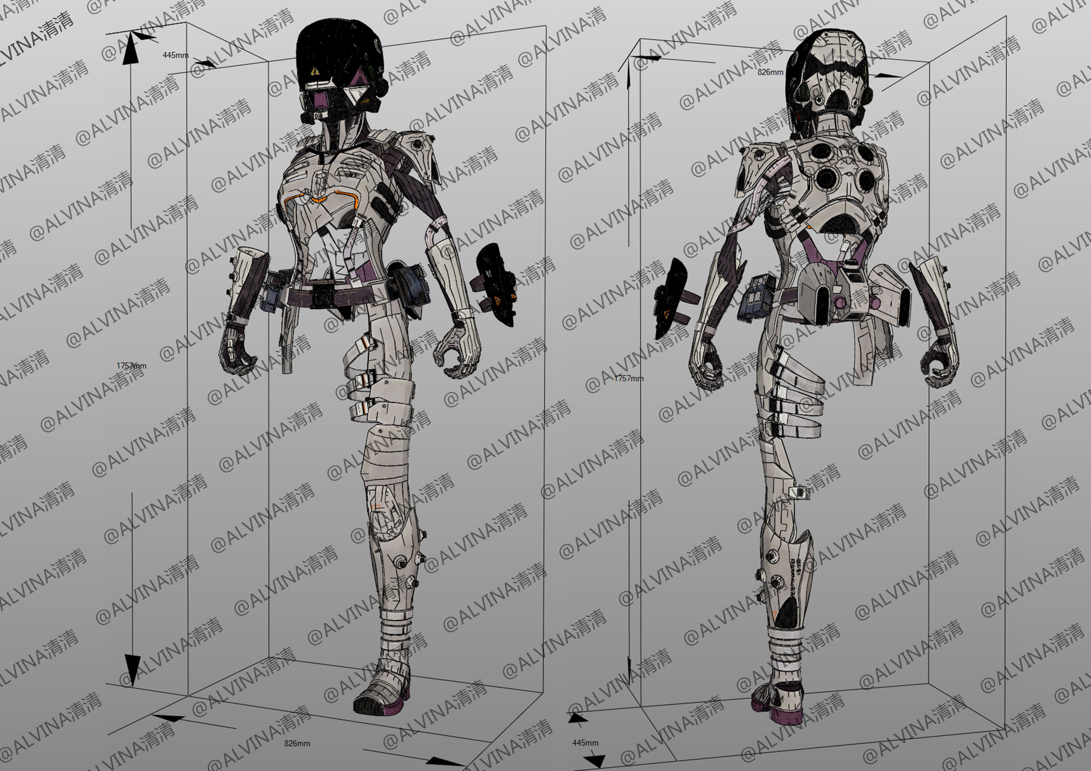 Apex Legends Wraith Cyber ninja Armor - DIY Cosplay Pepakura Low-poly 3D model_1