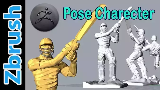 Miniature of Cricketer Sports man 3d printable high poly model 3D print model