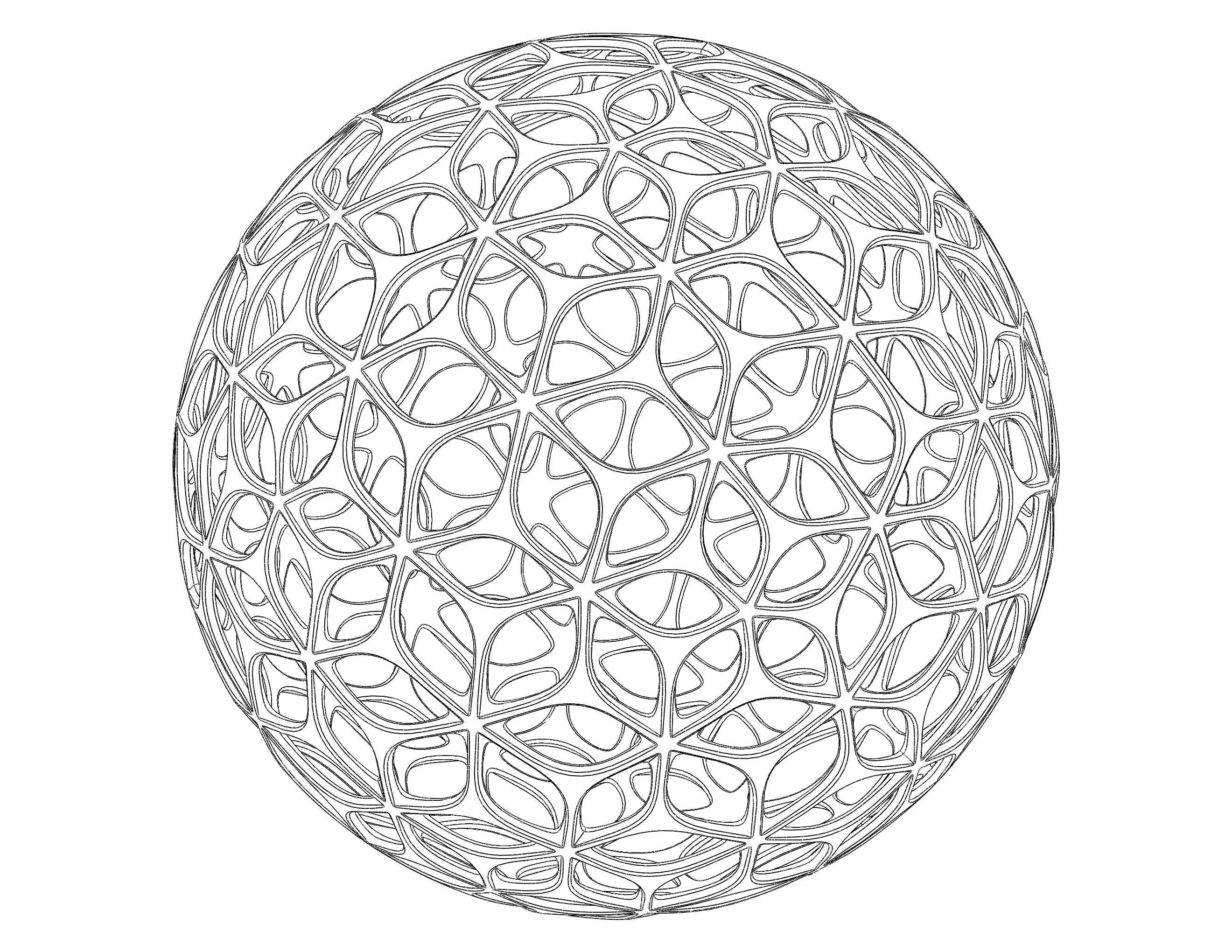 Wireframe Shape Geometric Leaf Pattern Ball 3D print model_18