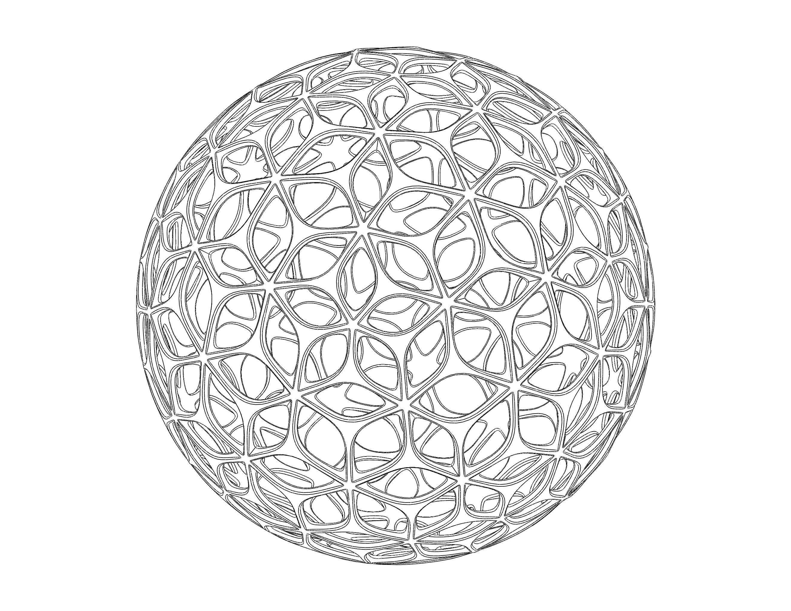Wireframe Shape Geometric Leaf Pattern Ball 3D print model_10