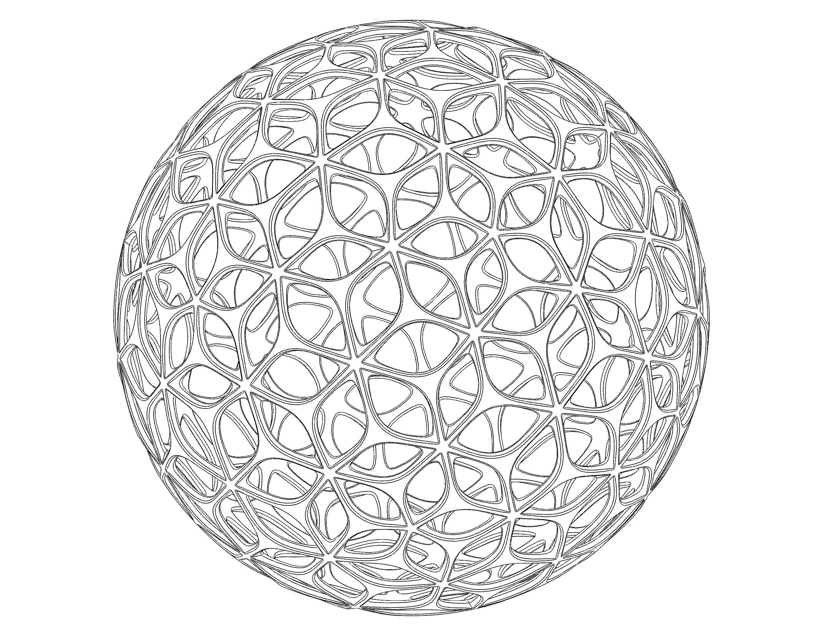 Wireframe Shape Geometric Leaf Pattern Ball 3D print model_38