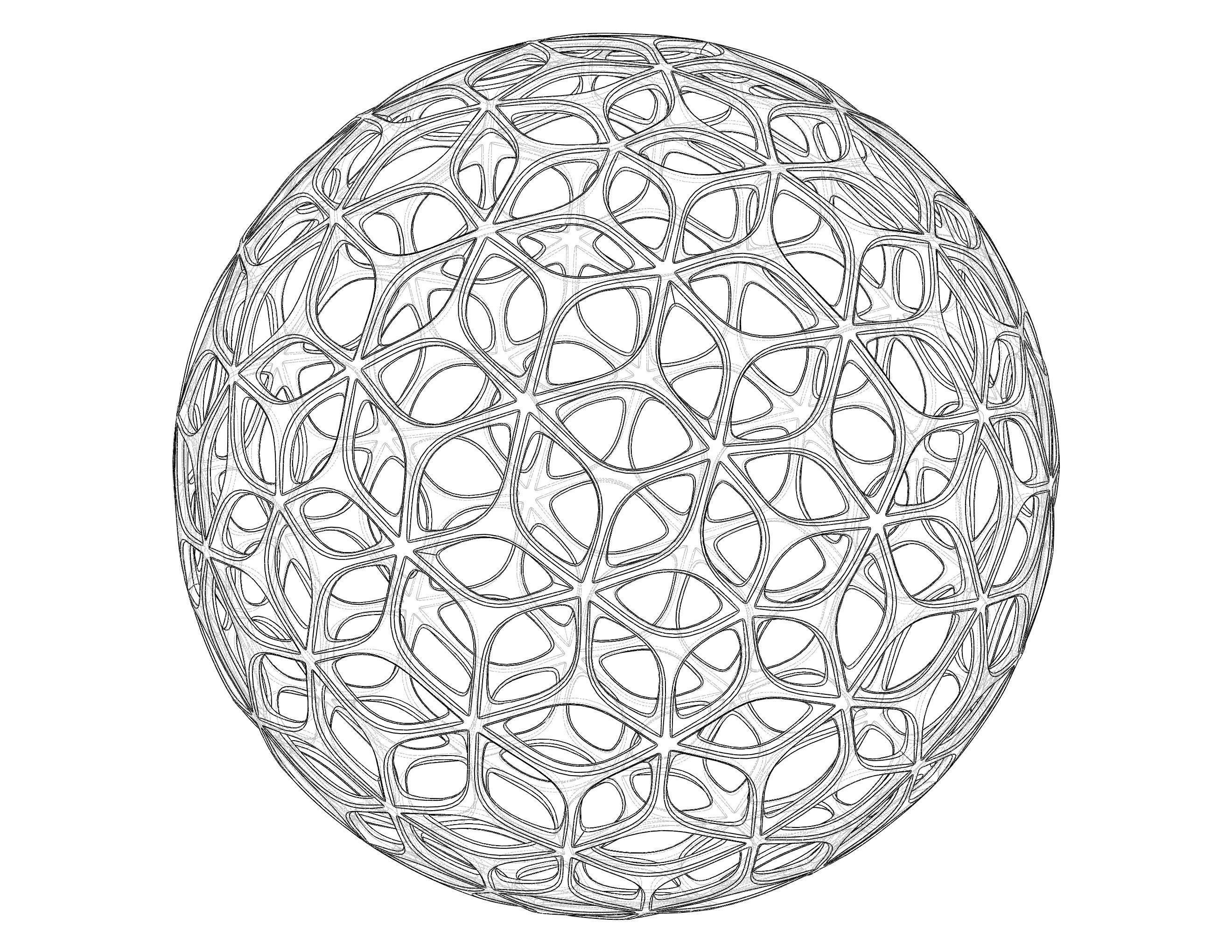 Wireframe Shape Geometric Leaf Pattern Ball 3D print model_19