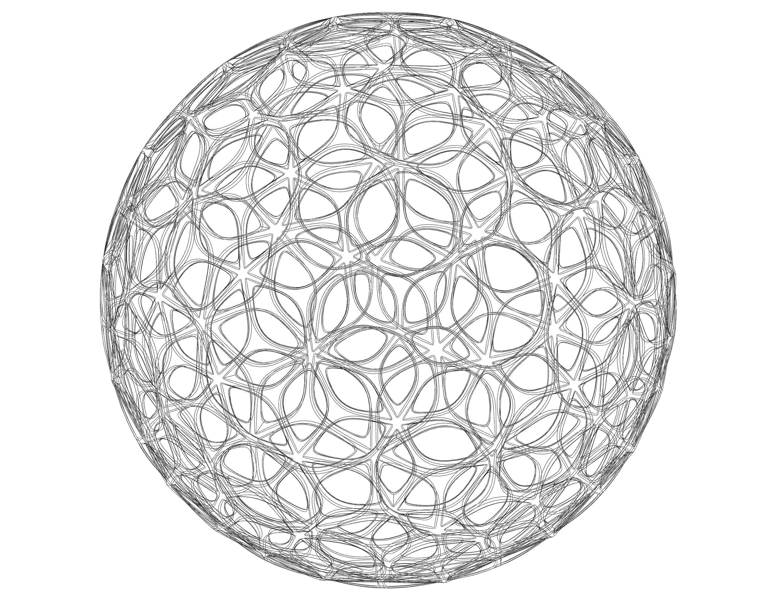Wireframe Shape Geometric Leaf Pattern Ball 3D print model_4
