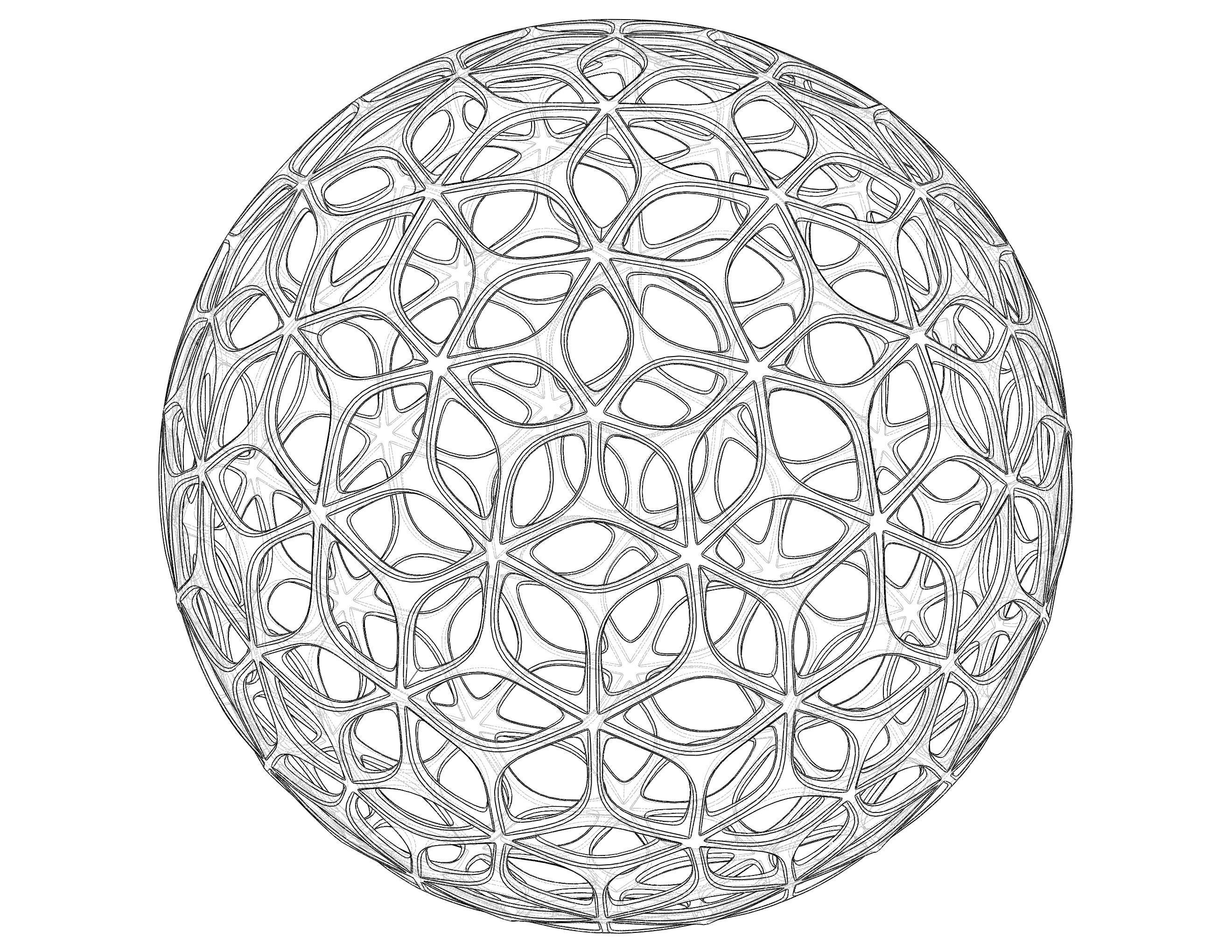 Wireframe Shape Geometric Leaf Pattern Ball 3D print model_3