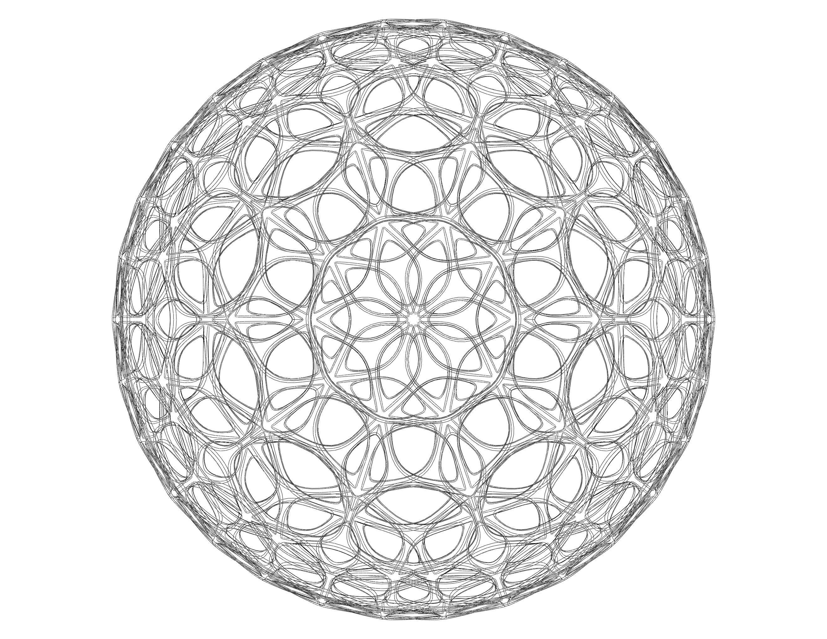 Wireframe Shape Geometric Leaf Pattern Ball 3D print model_16