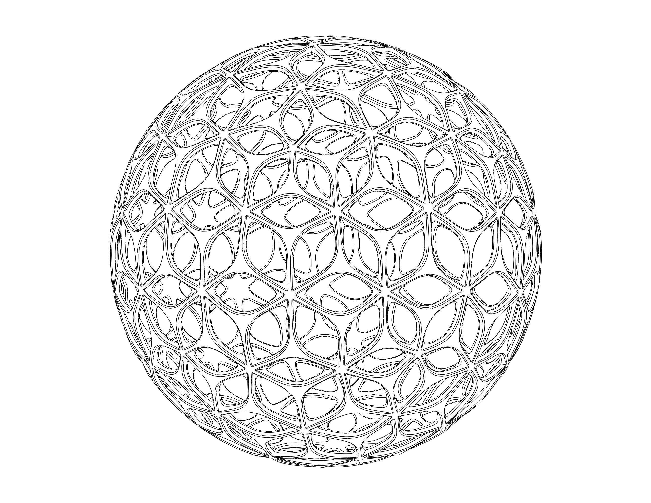 Wireframe Shape Geometric Leaf Pattern Ball 3D print model_26