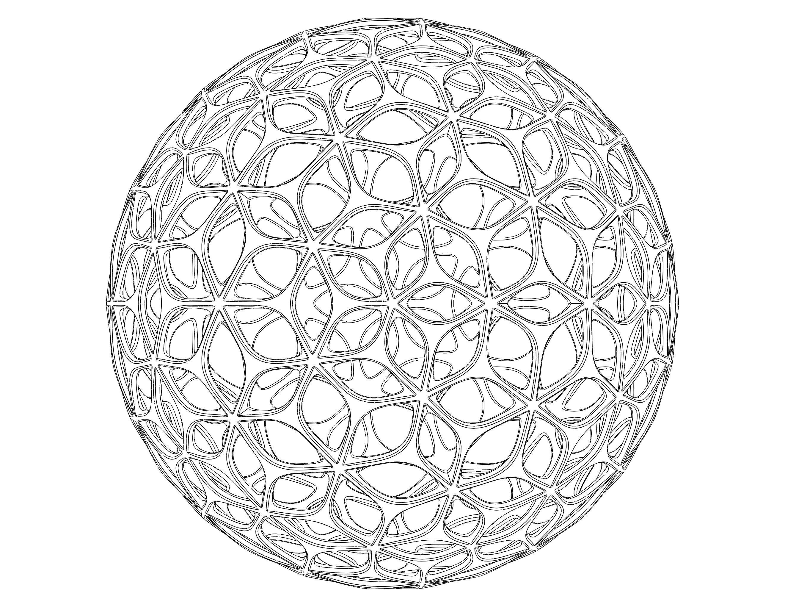 Wireframe Shape Geometric Leaf Pattern Ball 3D print model_14