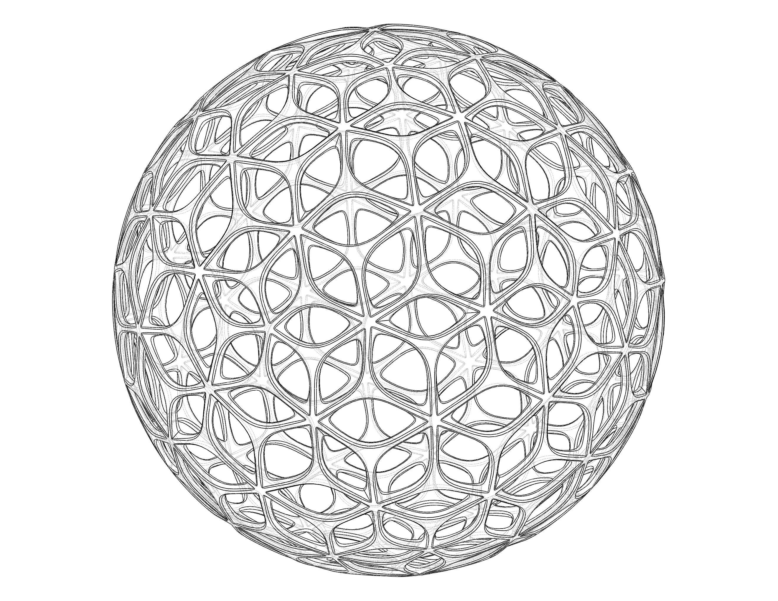 Wireframe Shape Geometric Leaf Pattern Ball 3D print model_7