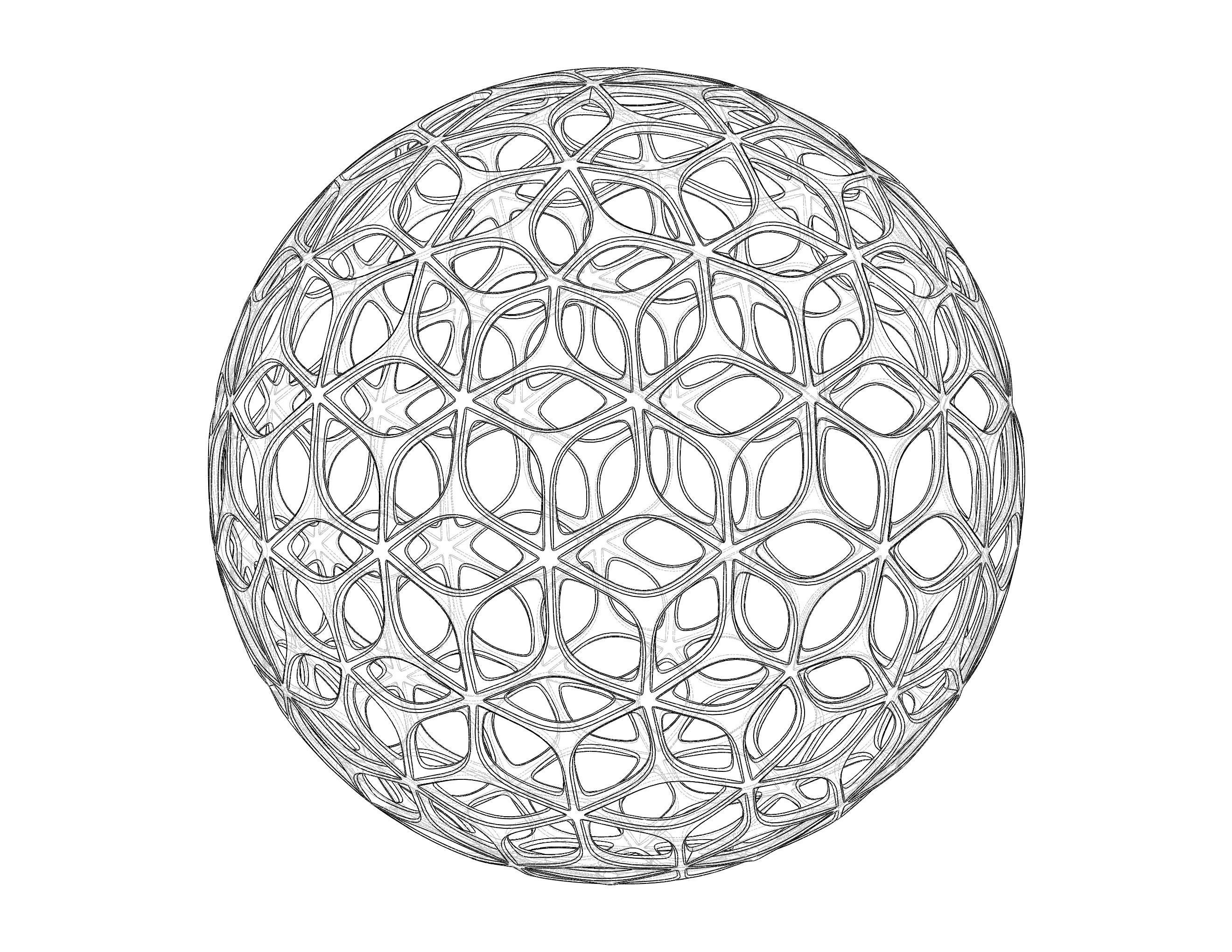 Wireframe Shape Geometric Leaf Pattern Ball 3D print model_27