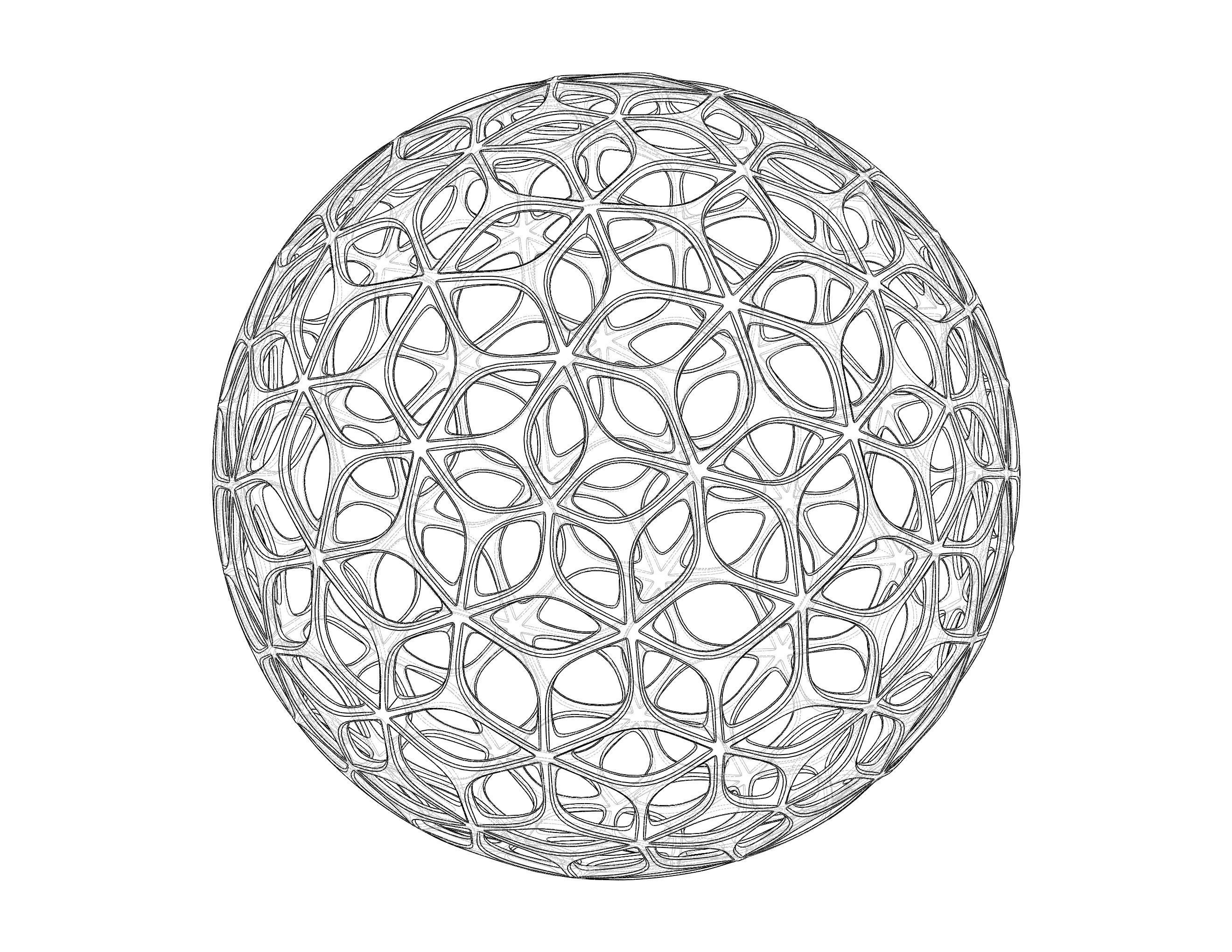 Wireframe Shape Geometric Leaf Pattern Ball 3D print model_11