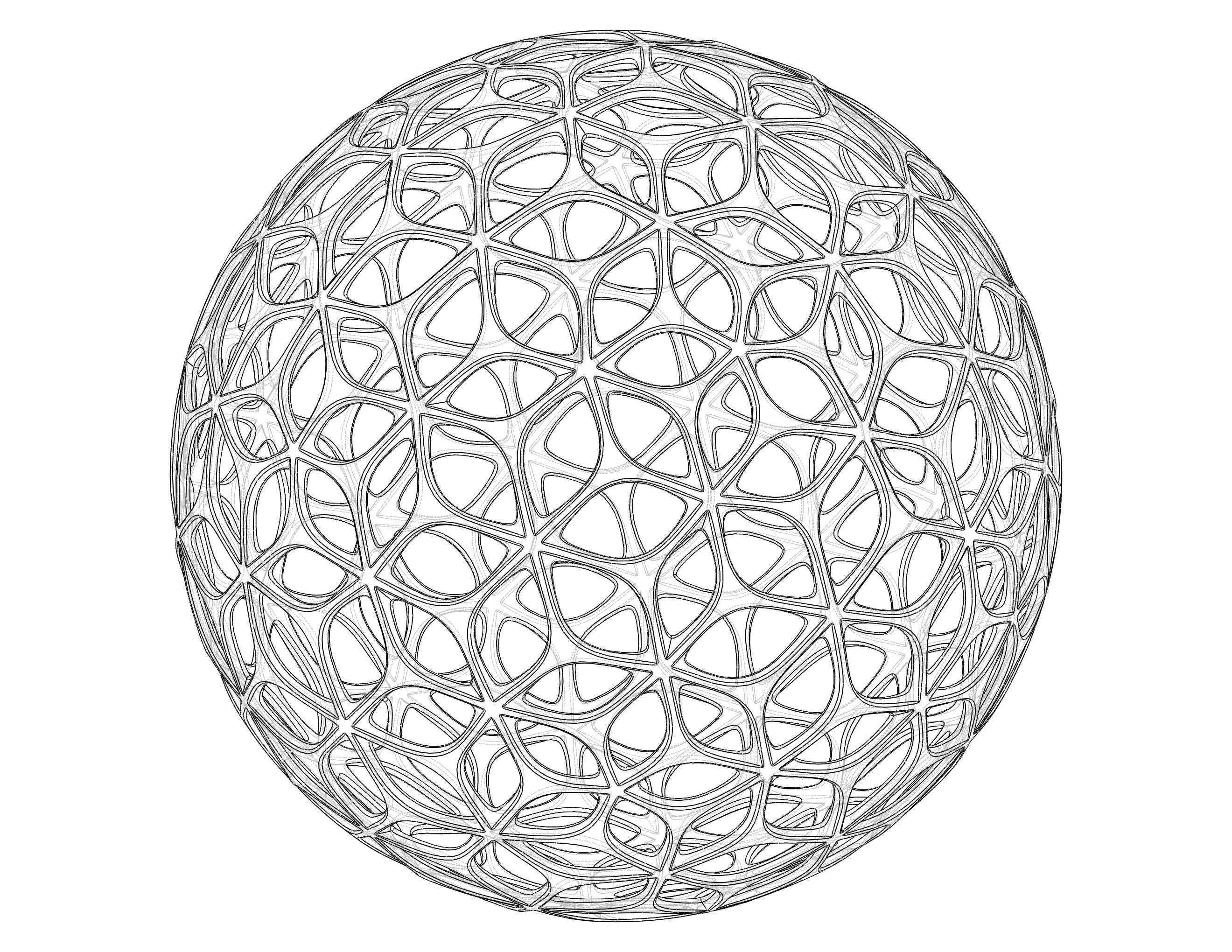 Wireframe Shape Geometric Leaf Pattern Ball 3D print model_39