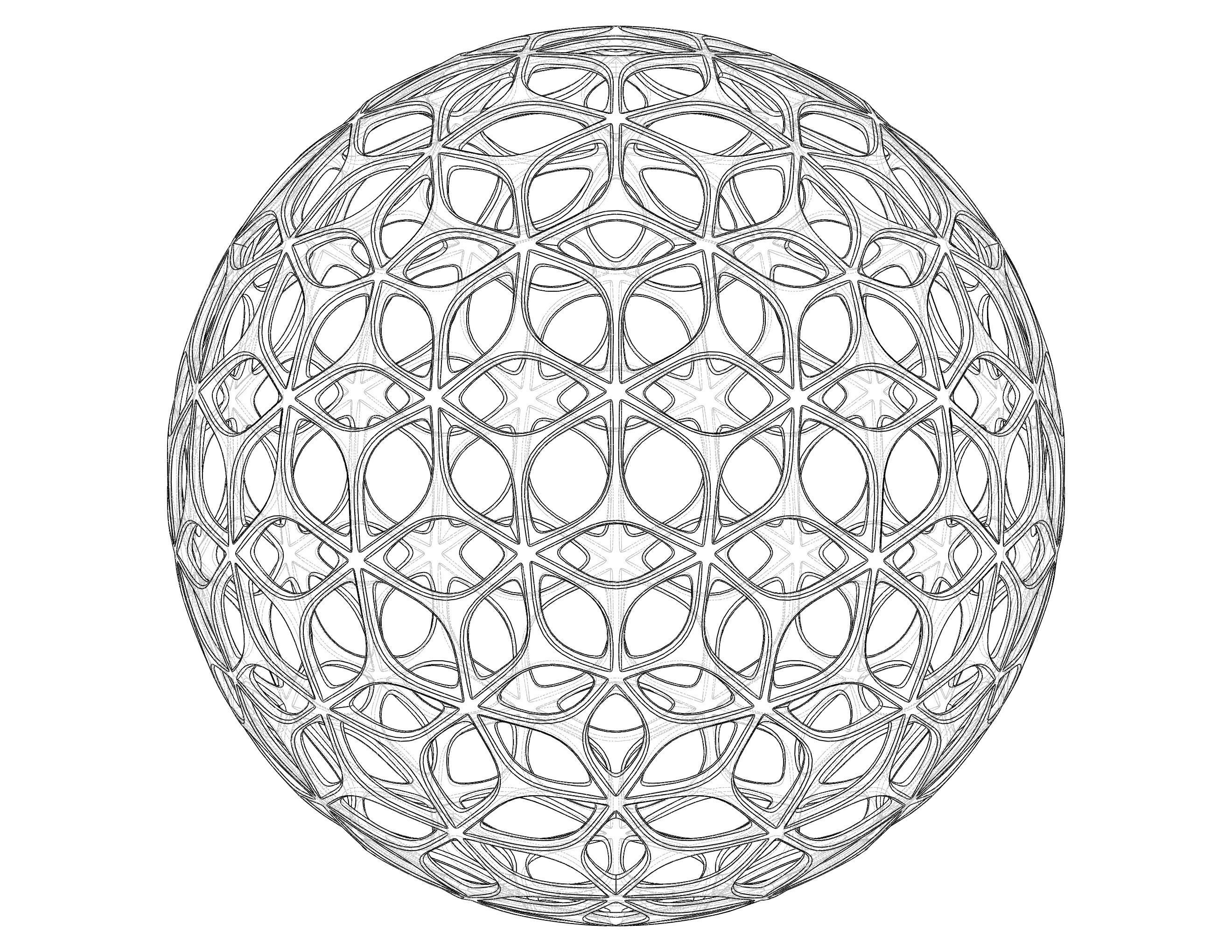 Wireframe Shape Geometric Leaf Pattern Ball 3D print model_31