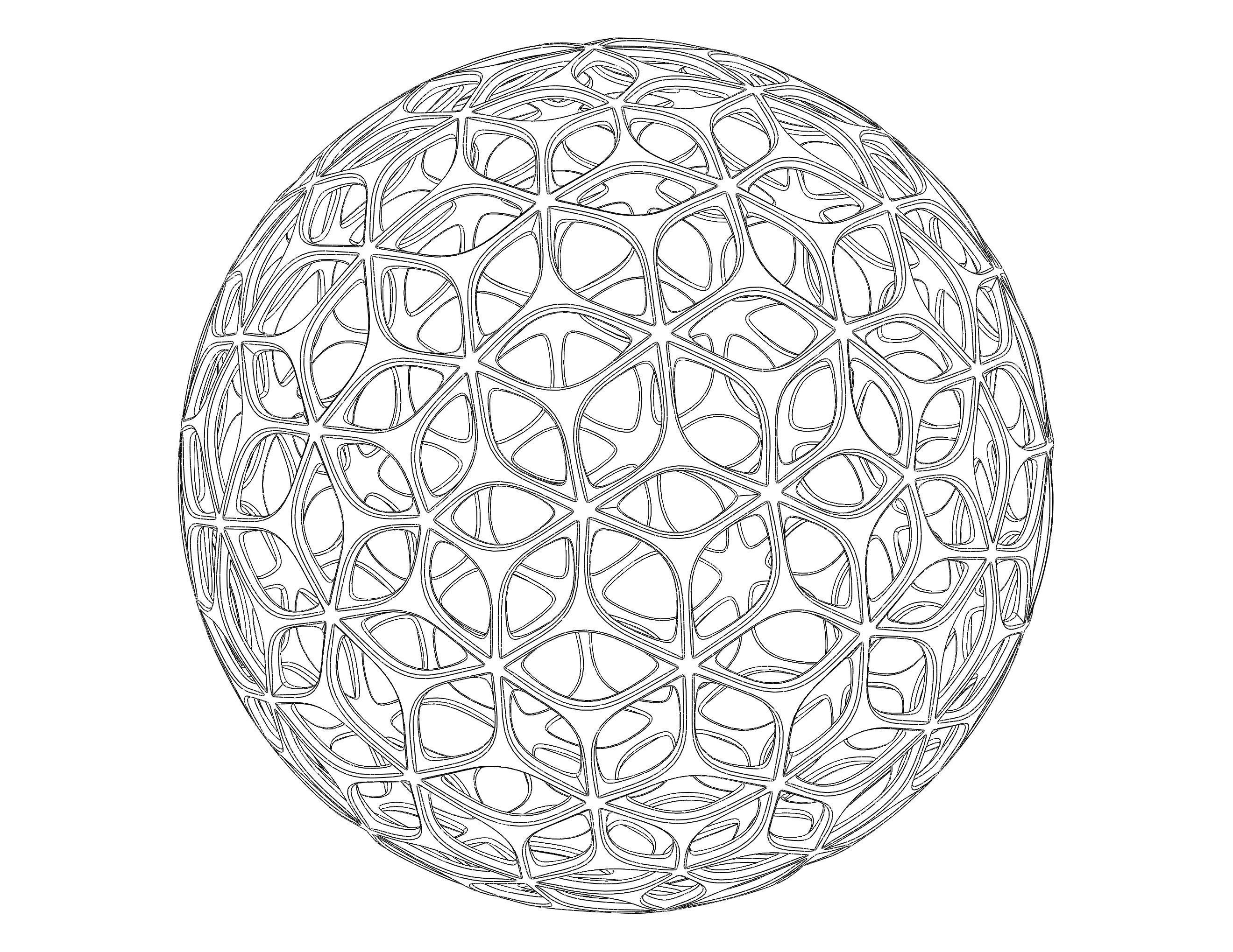 Wireframe Shape Geometric Leaf Pattern Ball 3D print model_6