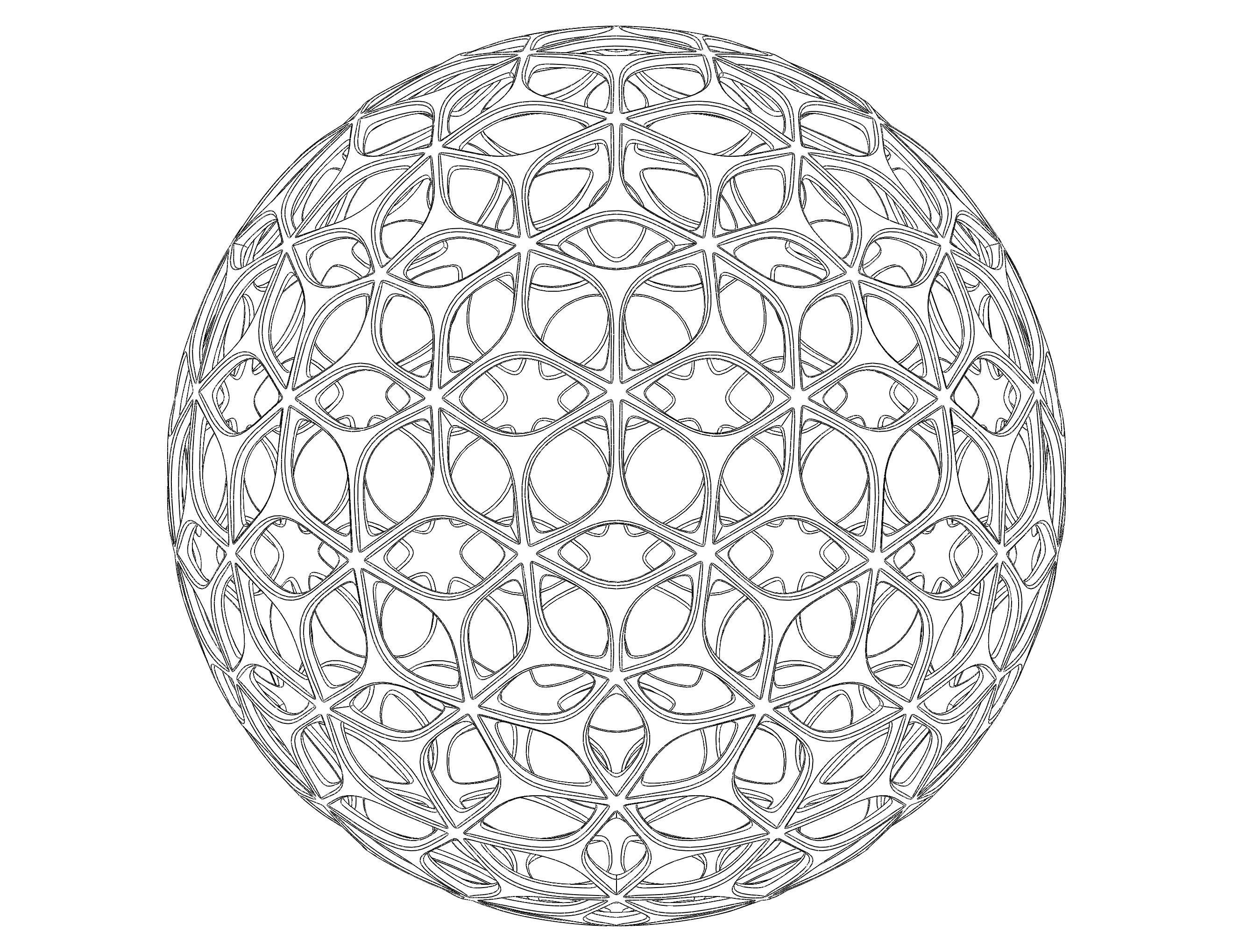 Wireframe Shape Geometric Leaf Pattern Ball 3D print model_30