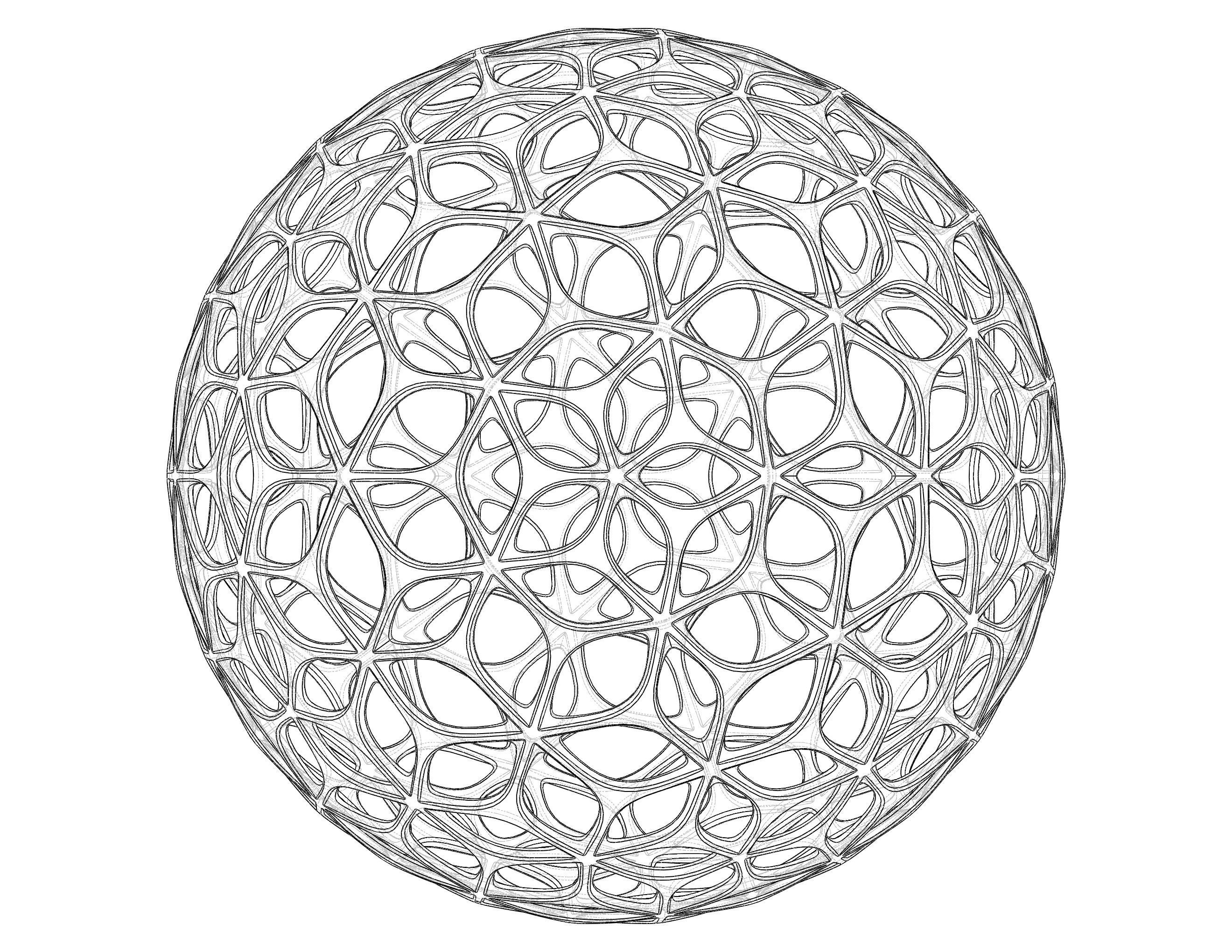 Wireframe Shape Geometric Leaf Pattern Ball 3D print model_15